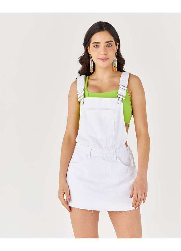 Jardineira Feminina Branco Shorts Saia com Barra a Fio Branco