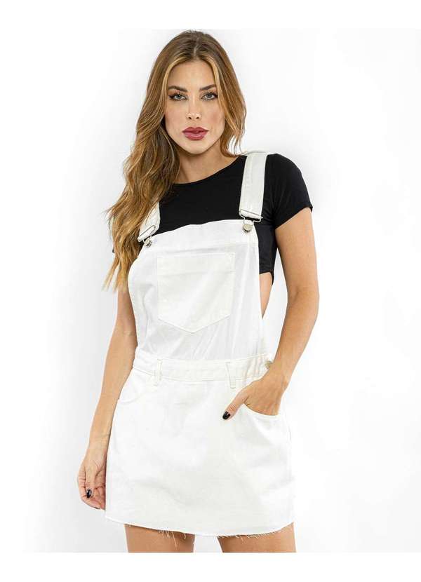 Consciência Jardineira Feminina Shorts Saia com Barra a Fio Branco