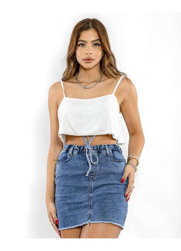 Consciência - Mini Saia Jeans Feminina Rope com Amarracao no Cos Azul 1