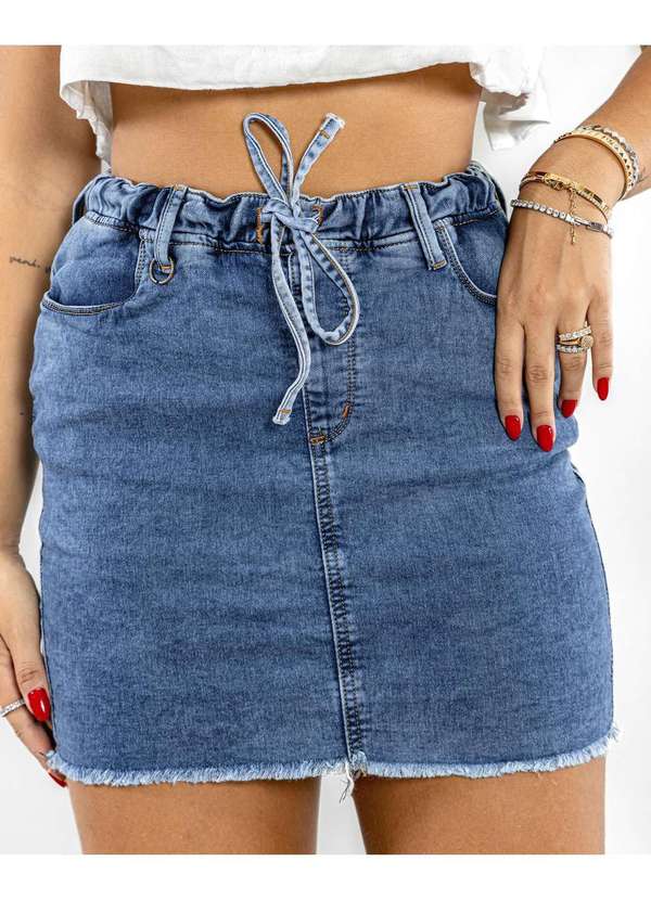 Consciência - Mini Saia Jeans Feminina Rope com Amarracao no Cos Azul 4