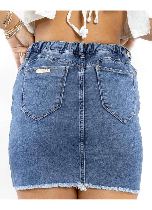 Consciência - Mini Saia Jeans Feminina Rope com Amarracao no Cos Azul 5