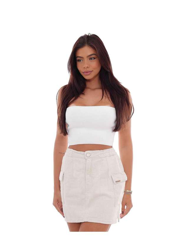 Consciência Mini Saia Linho Cargo Feminina Cintura Media Linha Eco Bege
