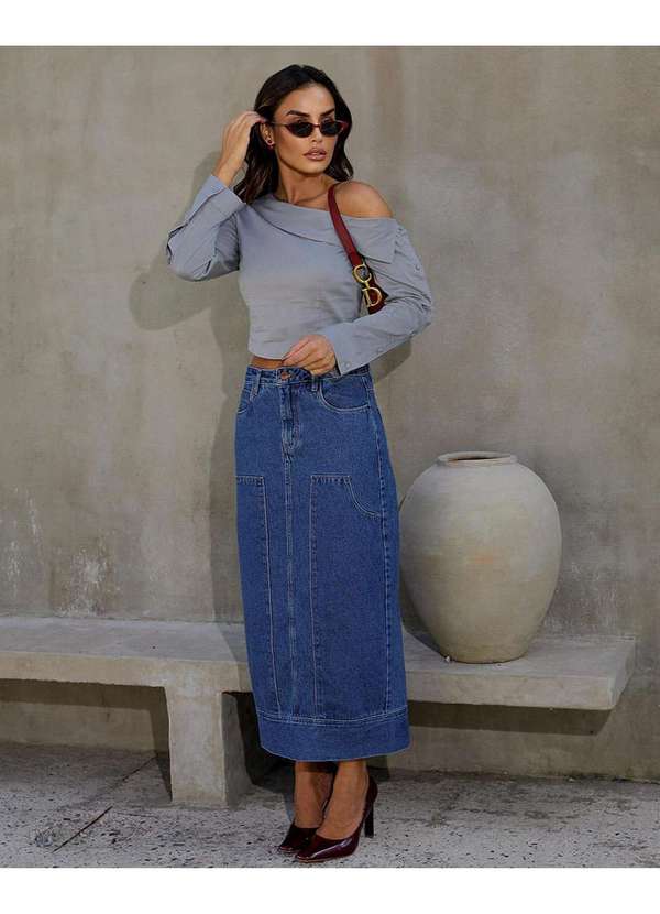 Roupas Saia Jeans Na Moda 2019 Evangelica Saia Longa Floratta Moda