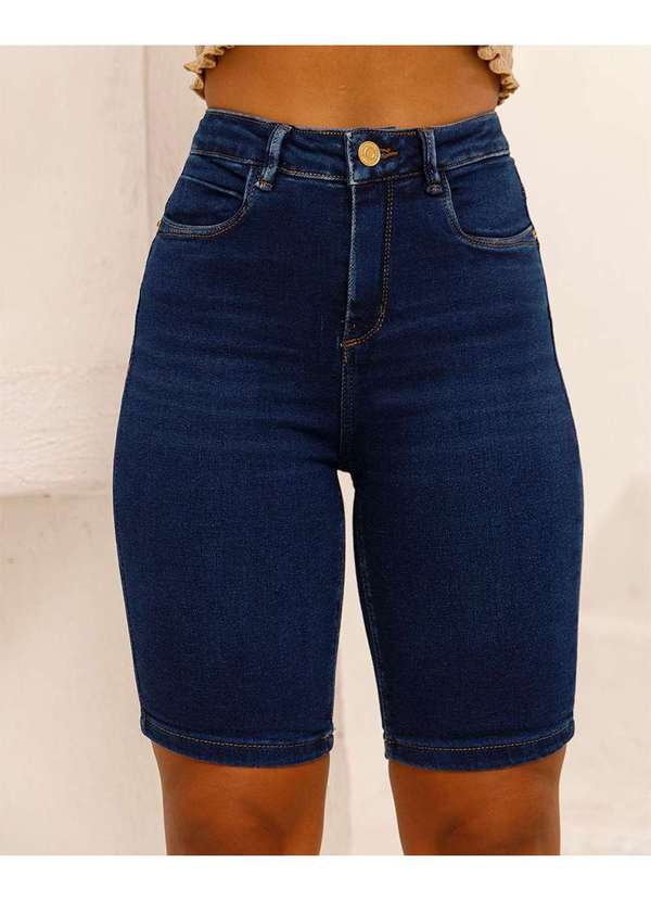 Consciência - Bermuda Jeans Feminina Meia Coxa Cintura Alta Azul 3