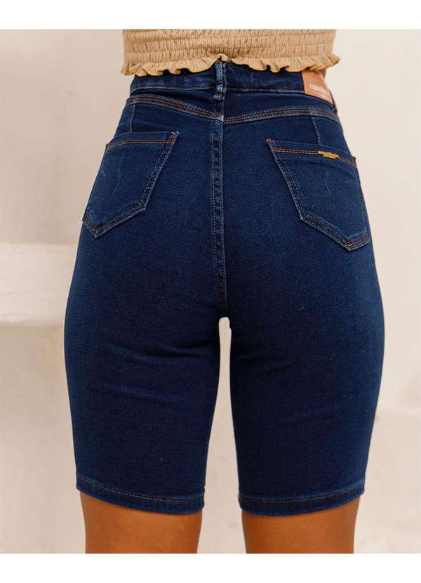 Consciência - Bermuda Jeans Feminina Meia Coxa Cintura Alta Azul 4