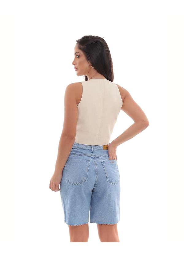 Consciência - Bermuda Jeans Jorts Feminino Meia Coxa com Barra Desfiada Azul 2