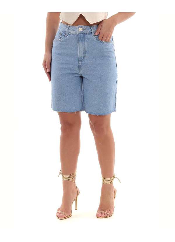 Consciência - Bermuda Jeans Jorts Feminino Meia Coxa com Barra Desfiada Azul 3