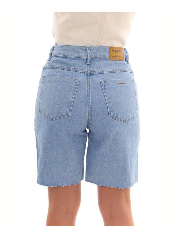Consciência - Bermuda Jeans Jorts Feminino Meia Coxa com Barra Desfiada Azul 4