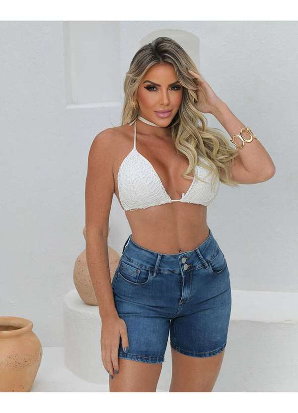 Consciência - Bermuda Meia Coxa Feminina 23540 Azul