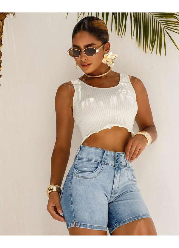 Consciência - Bermuda Meia Coxa Feminina Azul