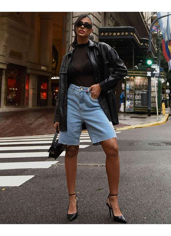 Consciência - Jorts Jeans Feminino com Bolsos Frontais Azul