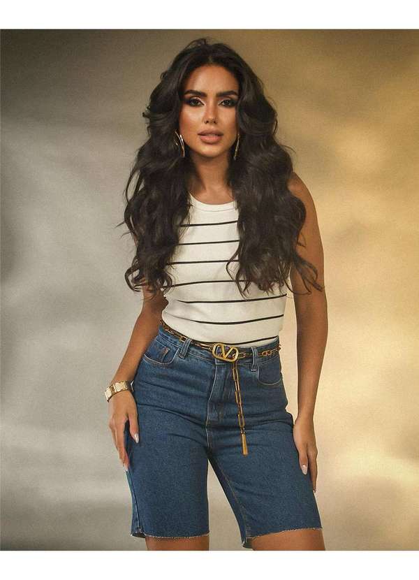 Consciência - Jorts Jeans Feminino com Bolsos Frontais Azul