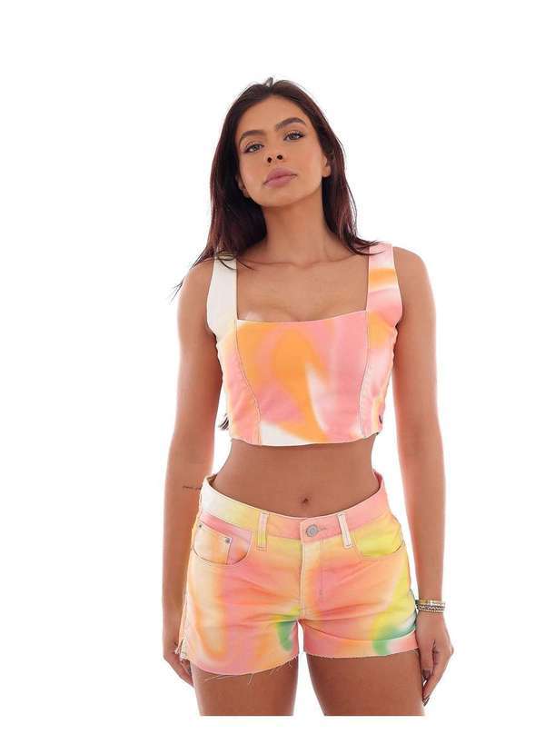 Consciência - Shorts Feminino Boyfriend com Abertura Lateral na Barra a Fio Estampado