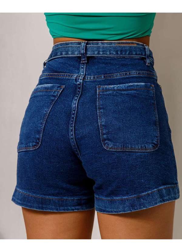 Consciência - Shorts Jeans Mom Feminino Cintura Alta com Cinto Azul 3