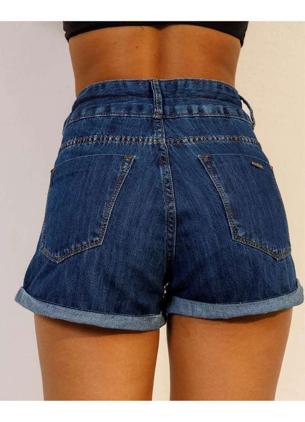 Consciência - Shorts Jeans Mom Feminino Cintura Alta com Cordao Azul 4