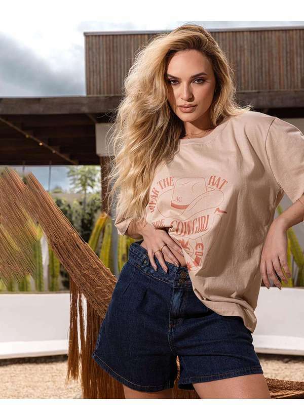 Consciência - Shorts Jeans Mom Feminino Cintura Alta Detalhe Cos Azul