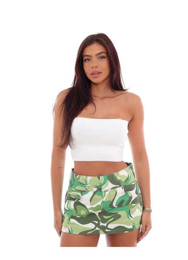 Consciência - Shorts Saia Feminino Estampado Verde com Cos Largo Verde