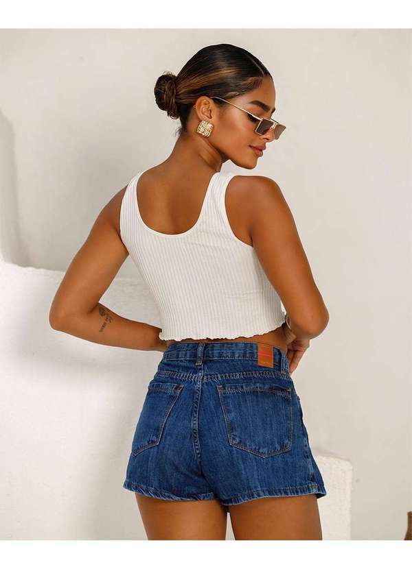 Consciência Shorts Saia Jeans Feminino Cintura Alta com Detalhe na  Costura Azul