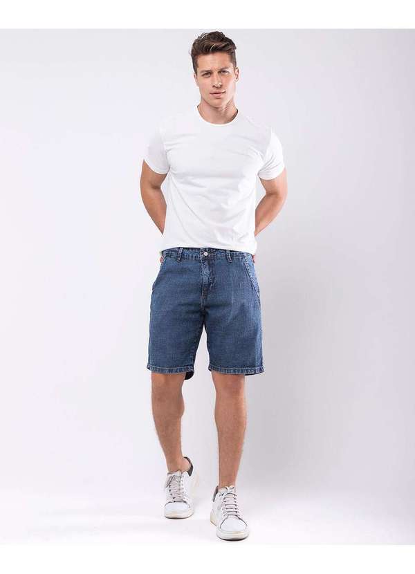 Consciência - Bermuda Jeans Chino Masculina Basica Azul