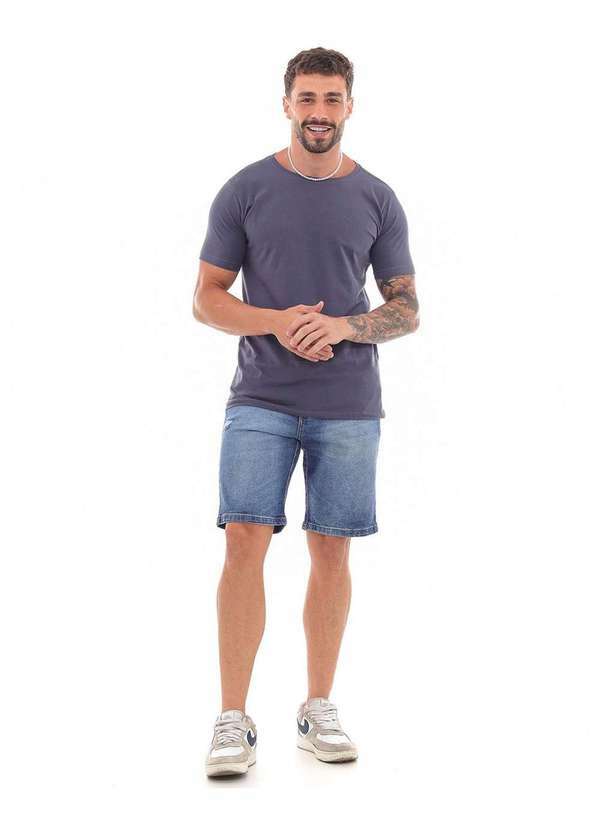 Consciência - Bermuda Jeans Masculina com Detalhe de Costura nos Bolsos Azul
