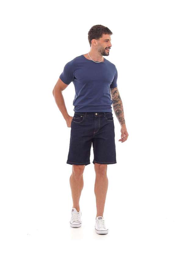 Consciência - Bermuda Jeans Masculina com Detalhe no Espelho Azul