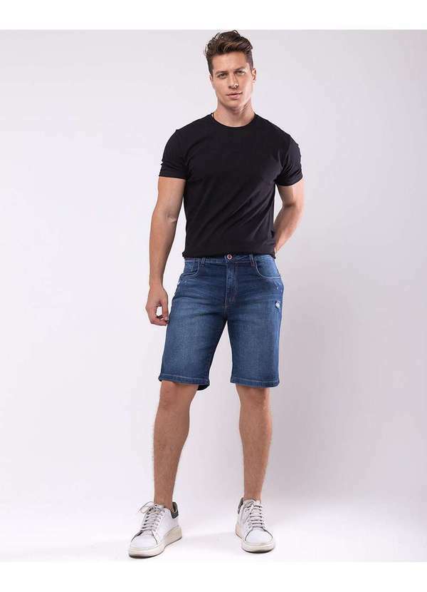 Consciência - Bermuda Jeans Masculina com Elastano Basica Azul
