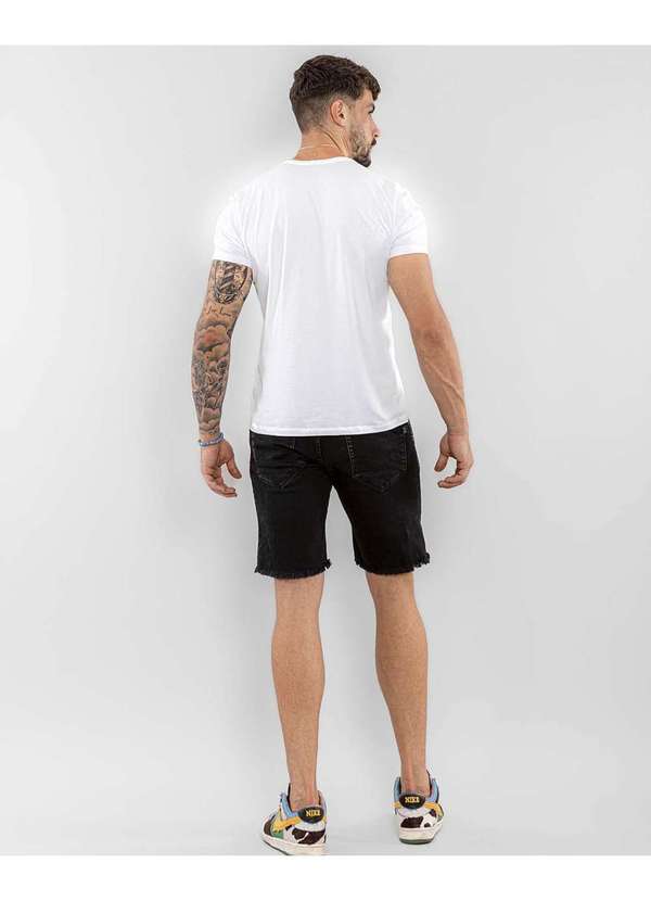 Consciência - Bermuda Jeans Masculina com Elastano e Barra Desfiada Preto 2