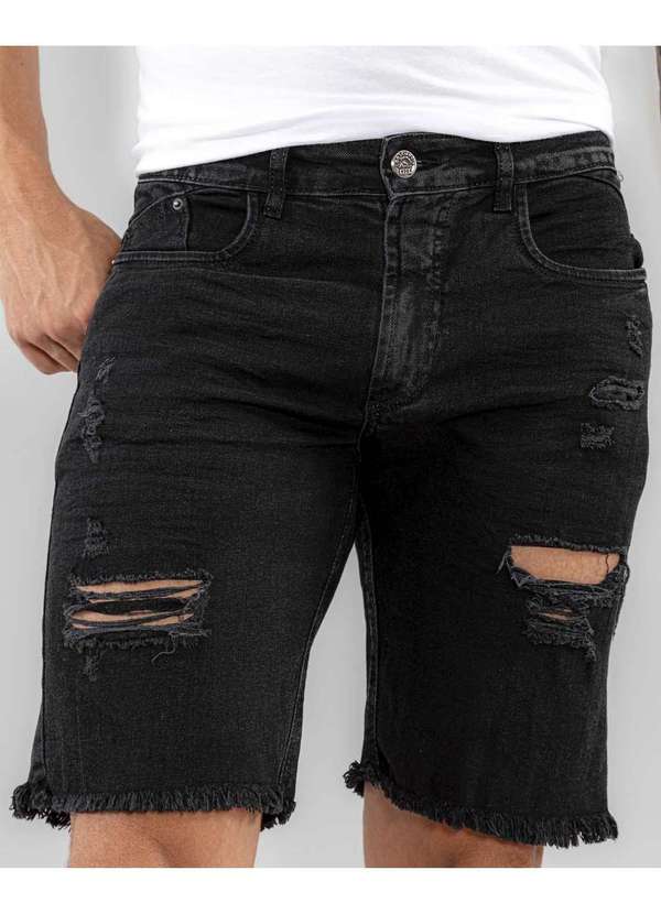 Consciência - Bermuda Jeans Masculina com Elastano e Barra Desfiada Preto 3