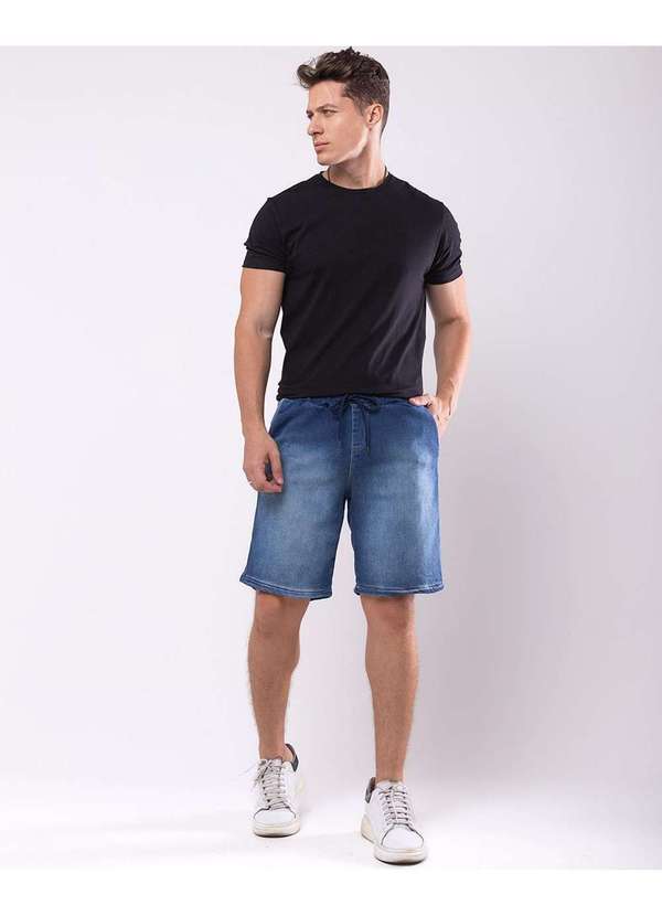 Consciência - Bermuda Jeans Masculina Cos de Elastico Azul