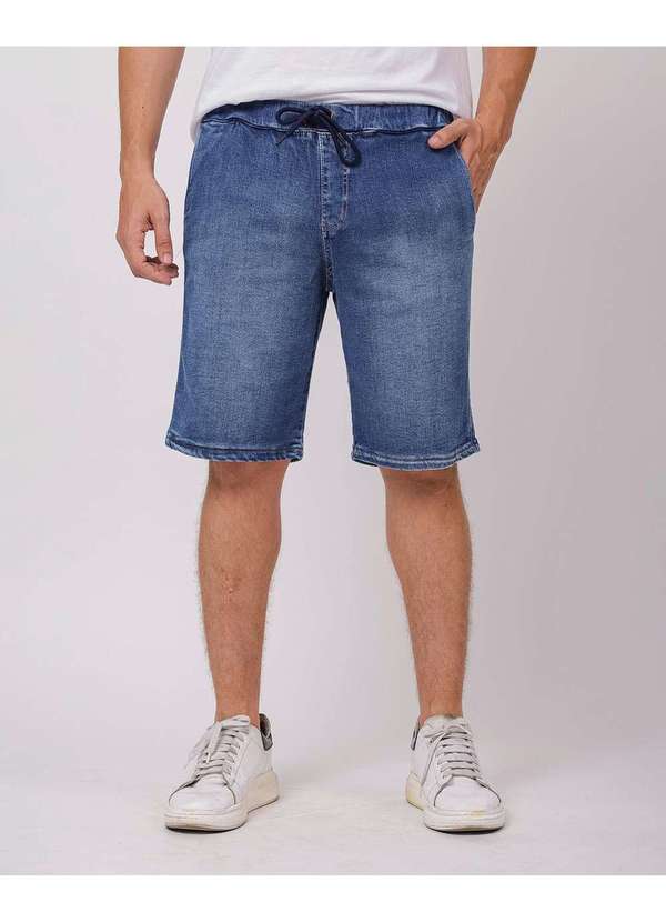 Consciência - Bermuda Jeans Masculina Cos de Elastico Azul 3