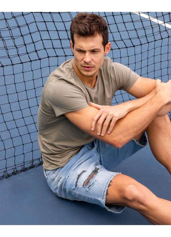 Consciência - Bermuda Jeans Masculina Rasgada Linha Man Style com Elastano Azul 4