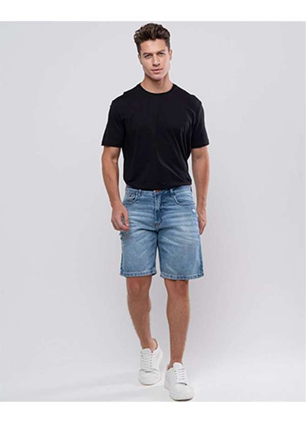 Consciência - Bermuda Jeans Slim Fit Masculina Basica Algodao Azul