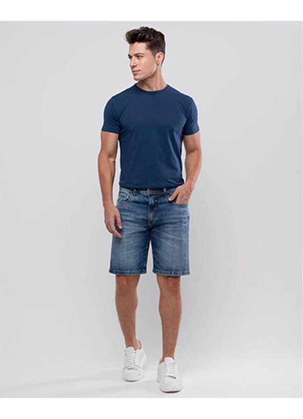Consciência - Bermuda Jeans Slim Fit Masculina com Elastano Azul