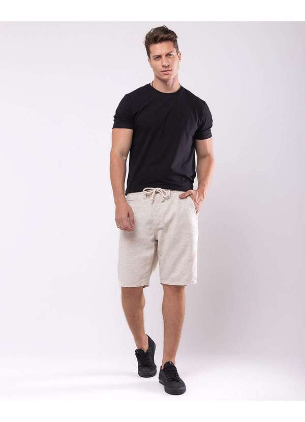 Consciência - Bermuda Linho Chino Masculina com Cordao Bege