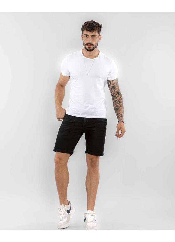 Consciência - Bermuda Preta Jeans Masculina com Elastano Preto
