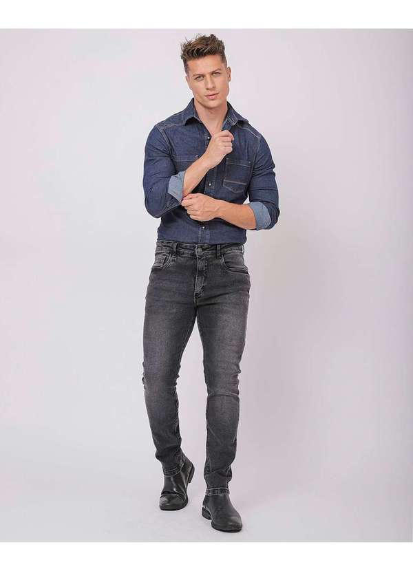 Consciência - Calca Jeans Black Slim Fit Masculina com Elastano Preto