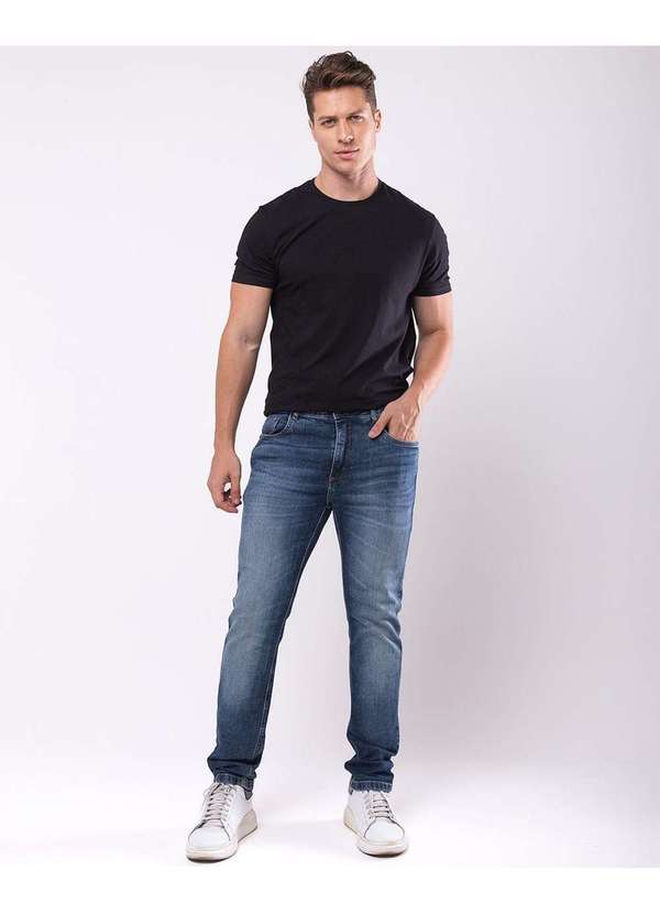 Calca Jeans Escura Slim Fit Masculina Basica com Elastano Azul