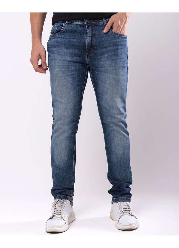 Consciência - Calca Jeans Escura Slim Fit Masculina Basica com Elastano Azul 3