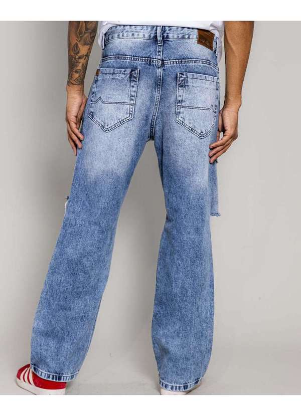 Consciência - Calca Jeans Masculina  Baggy  Rasgada no Joelho Azul 4