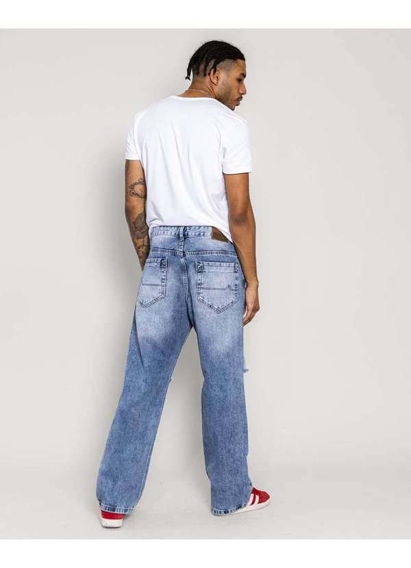 Consciência - Calca Jeans Masculina  Baggy  Rasgada no Joelho Azul 5