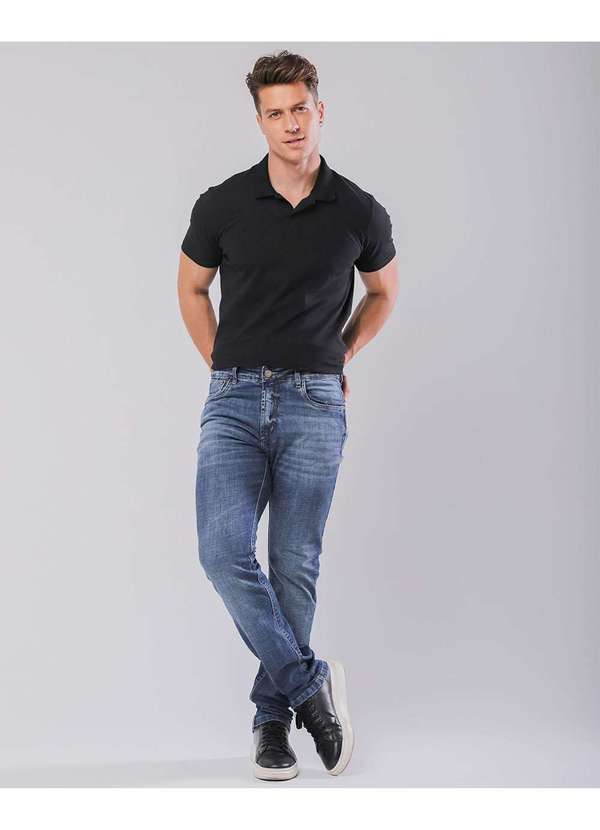 Consciência - Calca Jeans Masculina Slim Fit Basica com Elastano Azul