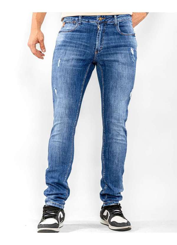 Consciência - Calca Jeans Masculina Slim Fit Basica com Puidos Azul 3