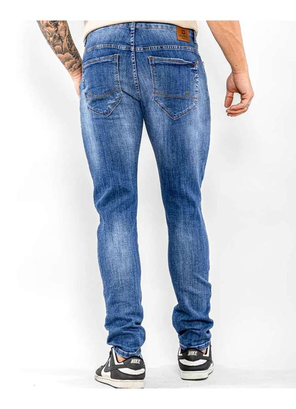 Consciência - Calca Jeans Masculina Slim Fit Basica com Puidos Azul 4