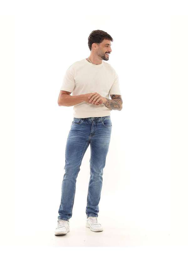 Consciência - Calca Jeans Masculina Slim Fit Premium Basica Azul