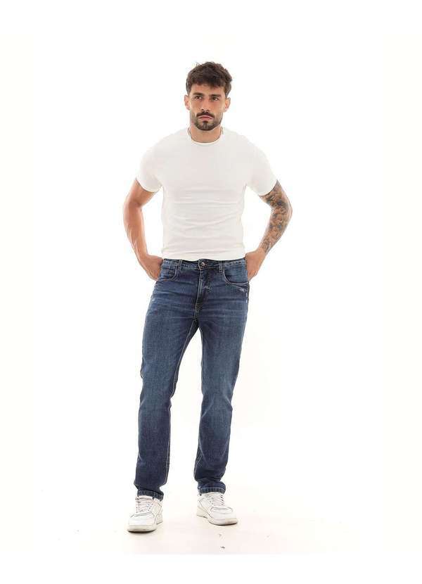 Consciência - Calca Jeans Masculina Slim Fit Premium Escura Basica Azul