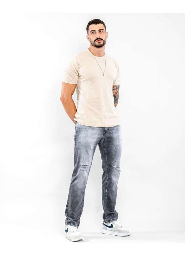 Consciência - Calca Jeans Masculina Slin Fit com Rasgos e Elastano Preto