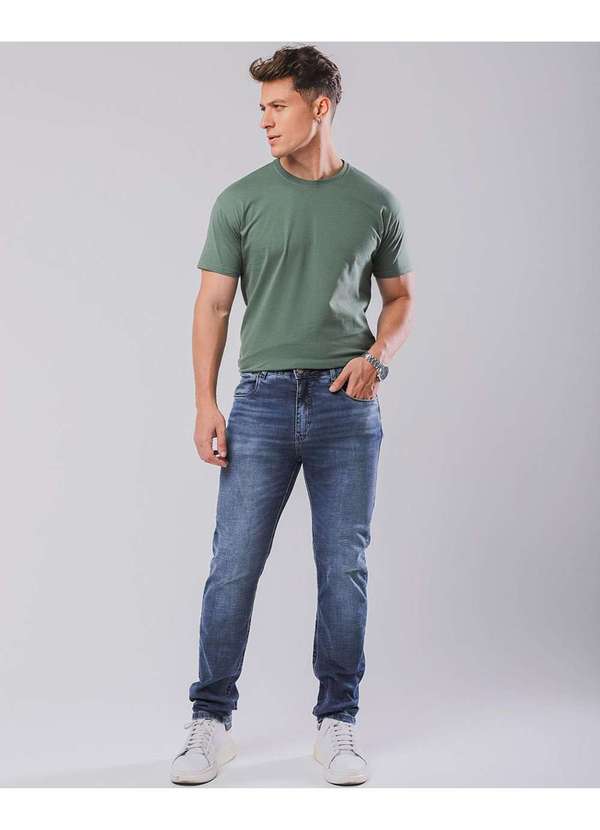 Consciência - Calca Jeans Slim Fit Masculina Basica com Elastano Azul 1