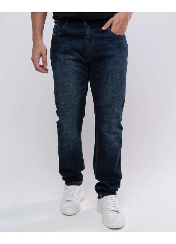 Consciência - Calca Jeans Slim Fit Masculina Basica com Elastano Azul 3