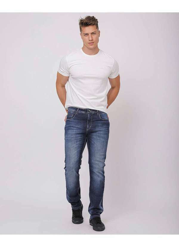 Consciência - Calca Jeans Slim Fit Masculina com Detalhe Costura com Elastano Azul