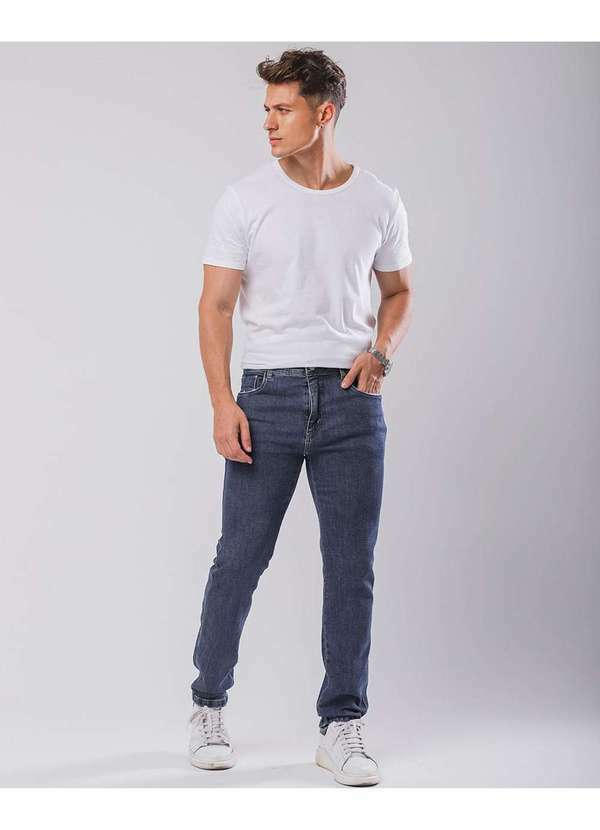 Consciência - Calca Jeans Slim Fit Masculina com Detalhes de Puidos 23803 Azul